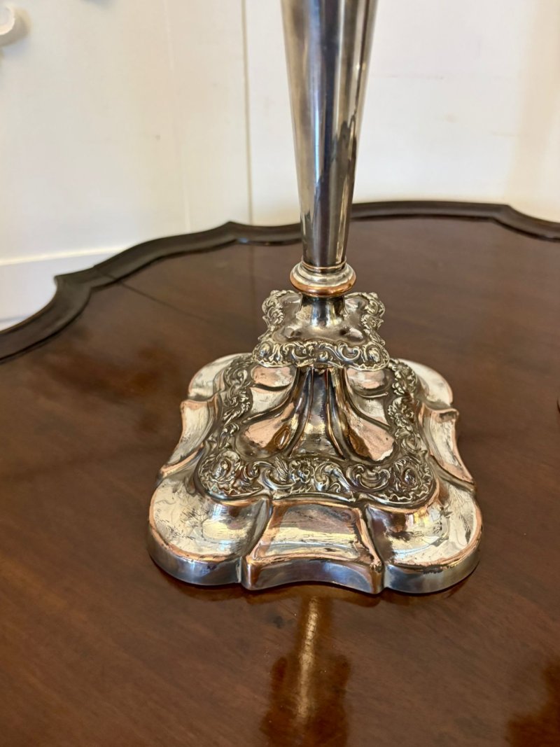 Antique Quality Pair of Tall Silver-Plated Candlesticks